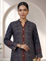 Blue ajrakh kurti set with classic palazzo styling
