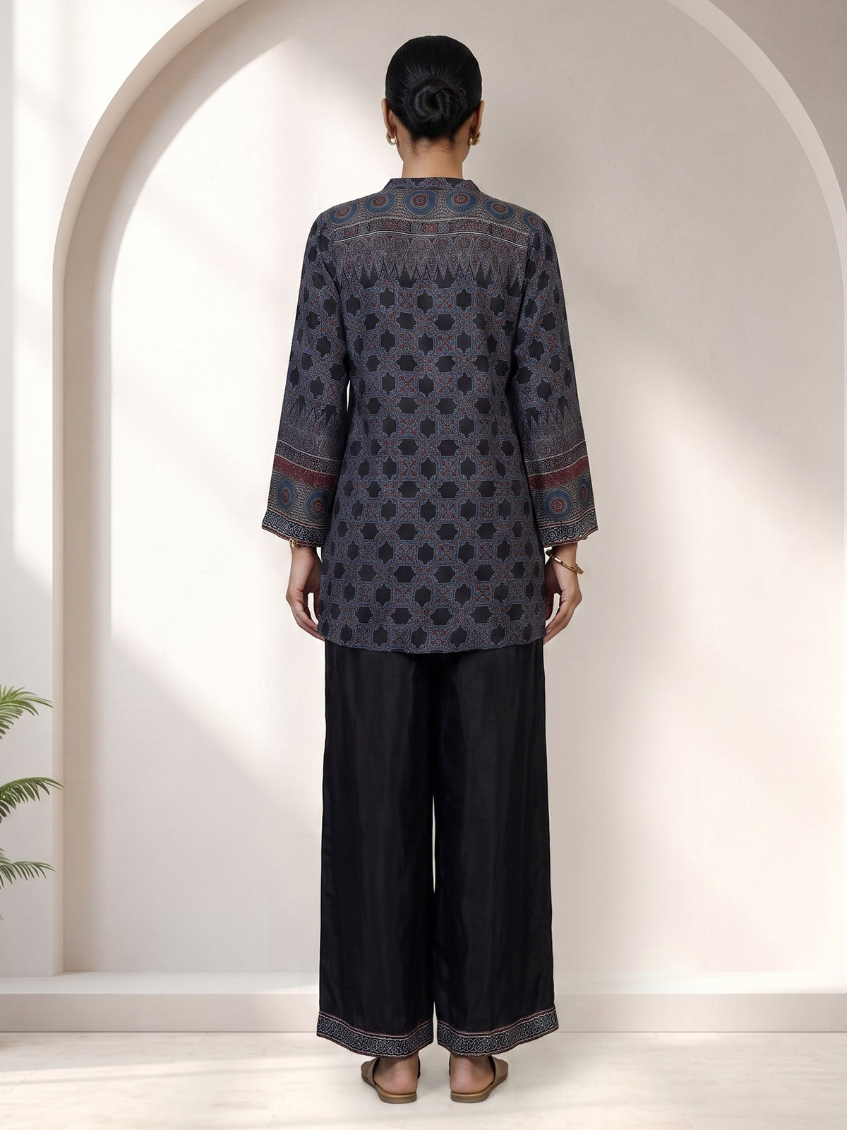 Blue ajrakh kurti set with classic palazzo styling