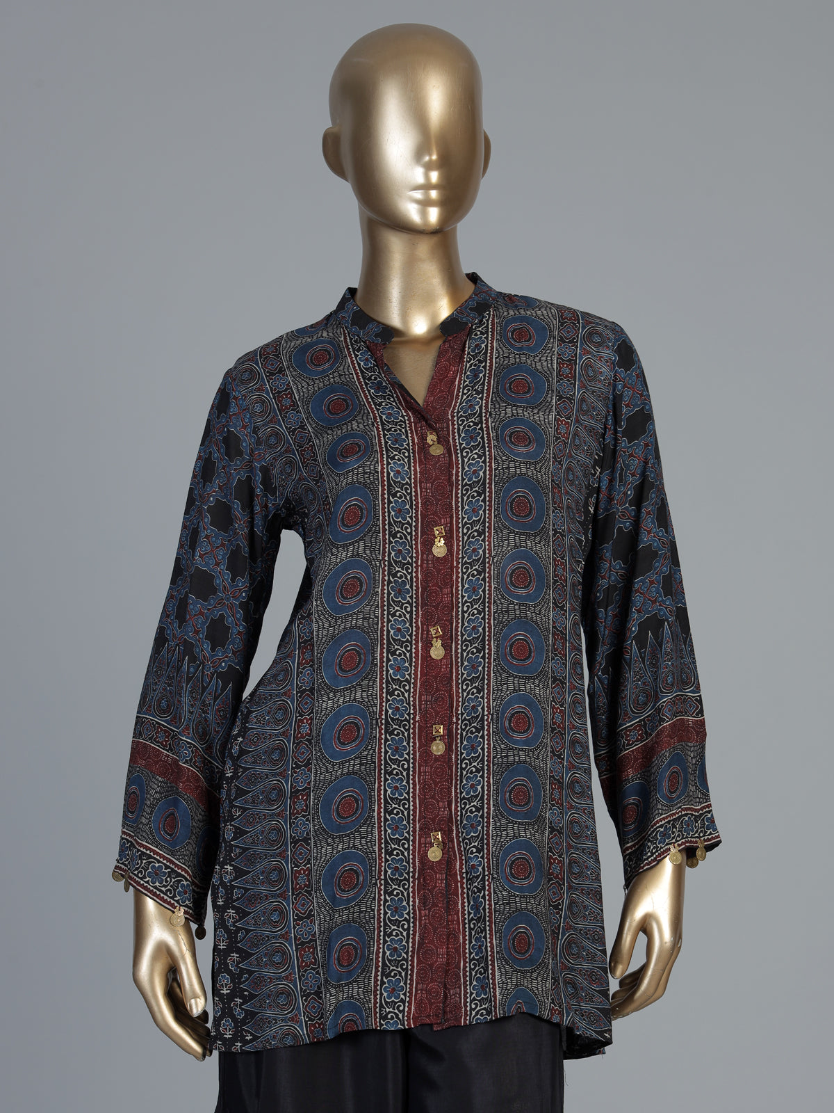 Blue ajrakh kurti set with classic palazzo styling
