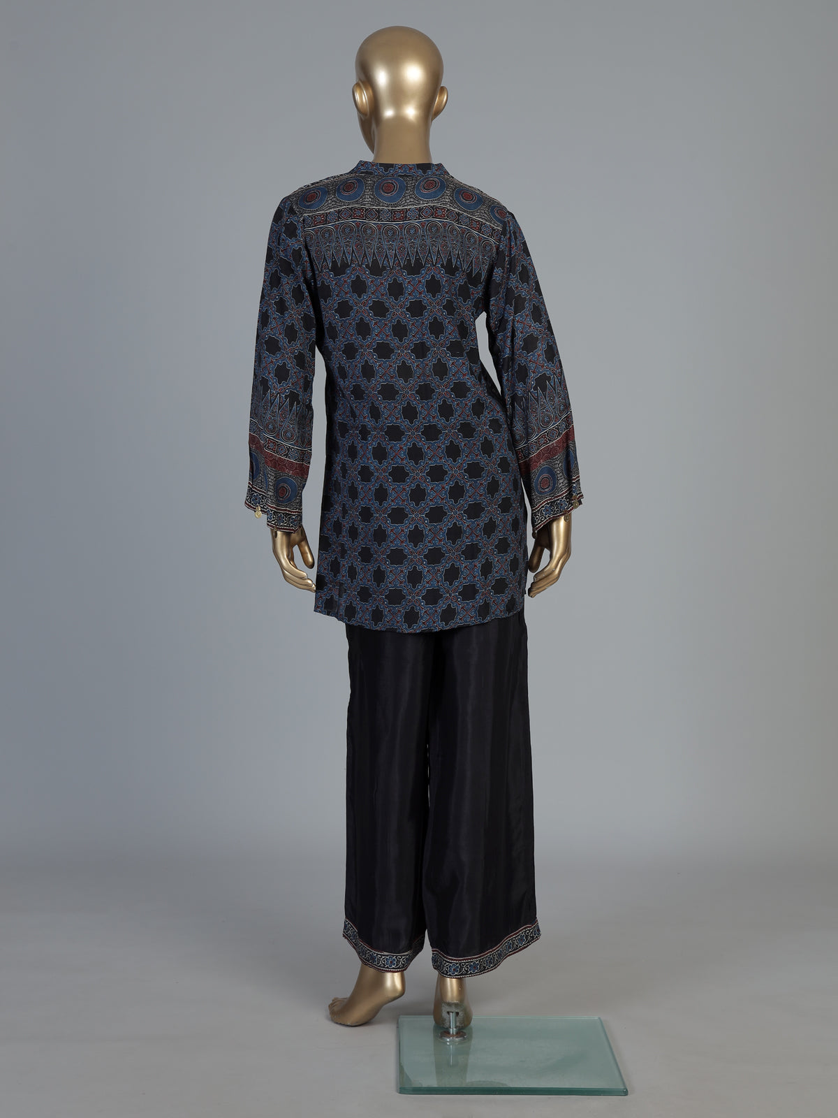 Blue ajrakh kurti set with classic palazzo styling