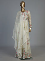 White shimmer silk kurti set with graceful floor length flair