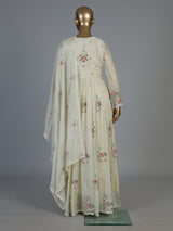 White shimmer silk kurti set with graceful floor length flair