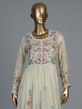 White shimmer silk kurti set with graceful floor length flair