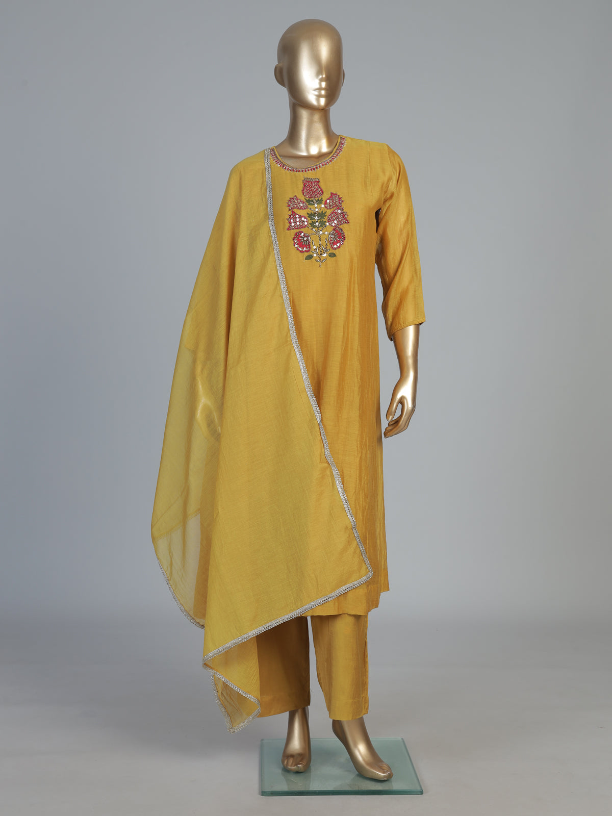 Mustard festive kurti set with timeless ethnic detailing