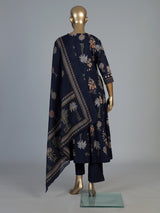 Blue cotton silk kurti set with heritage block prints