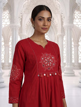 Red anarkali kurti set inspired by folk traditions