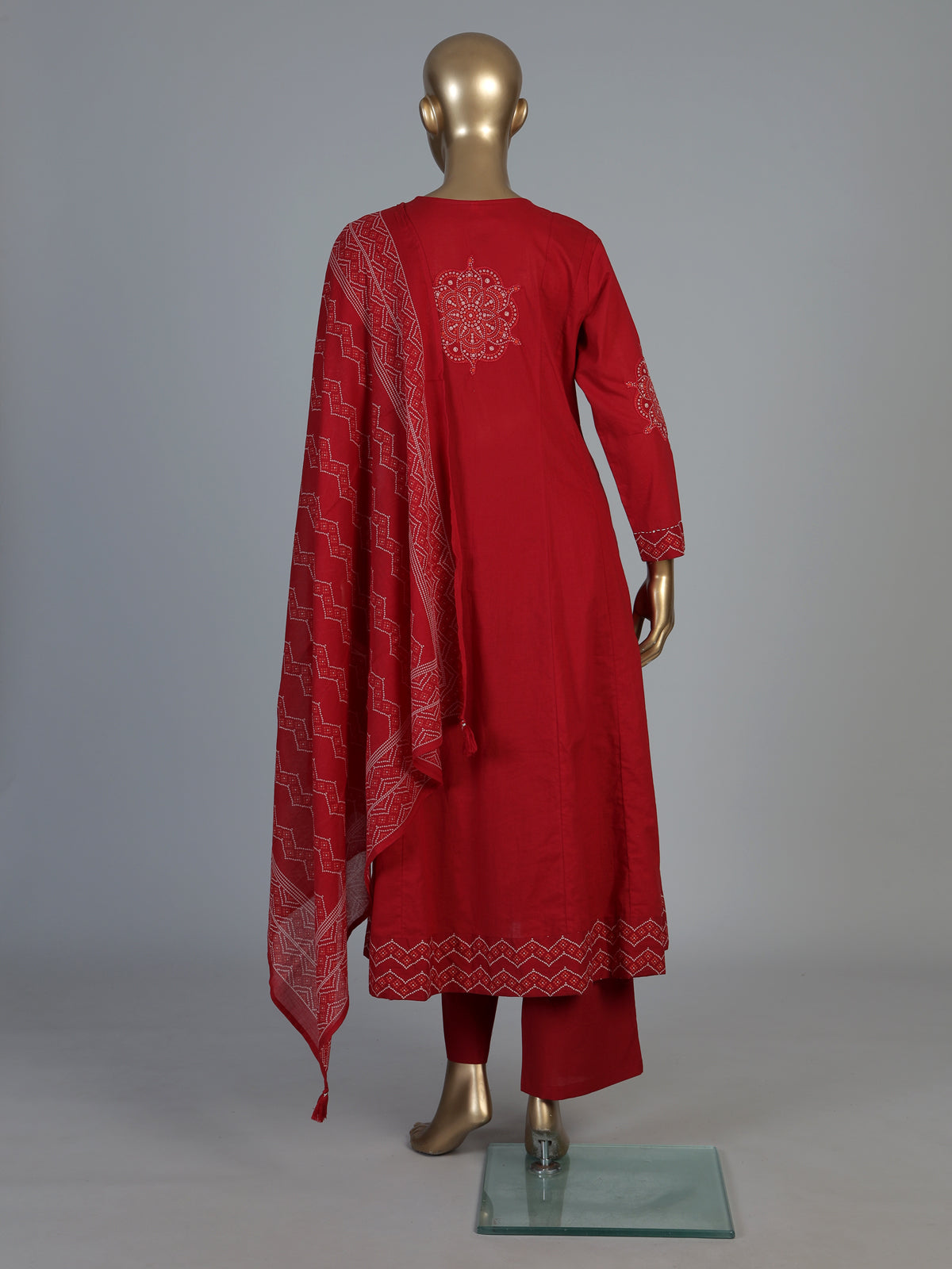Red anarkali kurti set inspired by folk traditions
