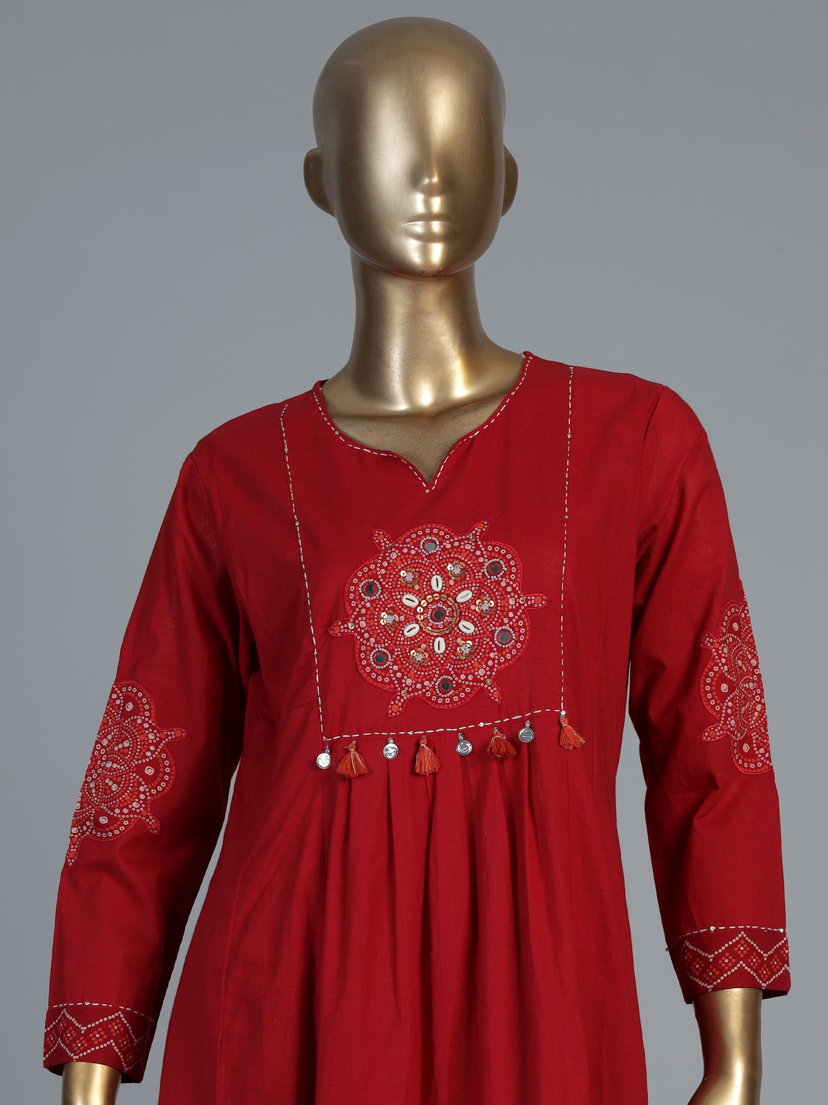 Red anarkali kurti set inspired by folk traditions