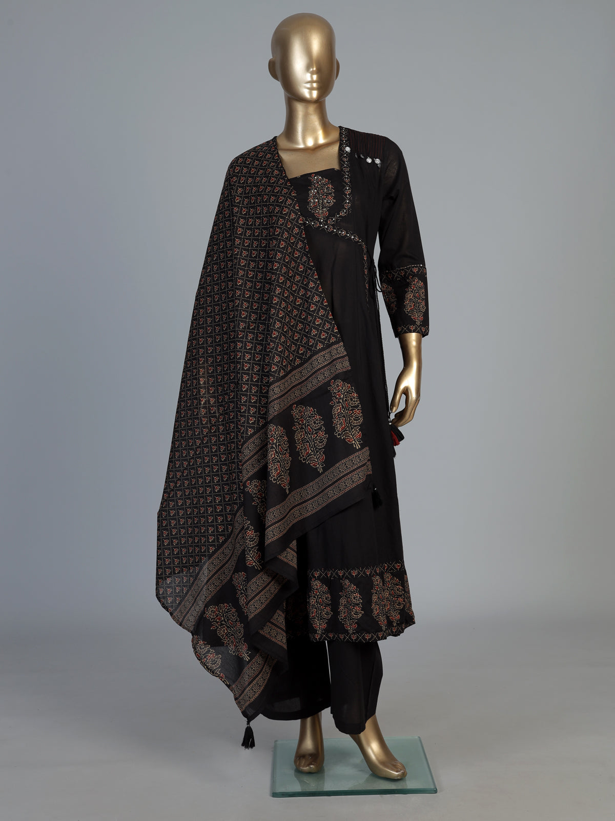 Black printed anarkali kurti set with ethnic charm