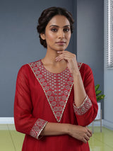 Red cotton silk kurti set with handcrafted festive elegance