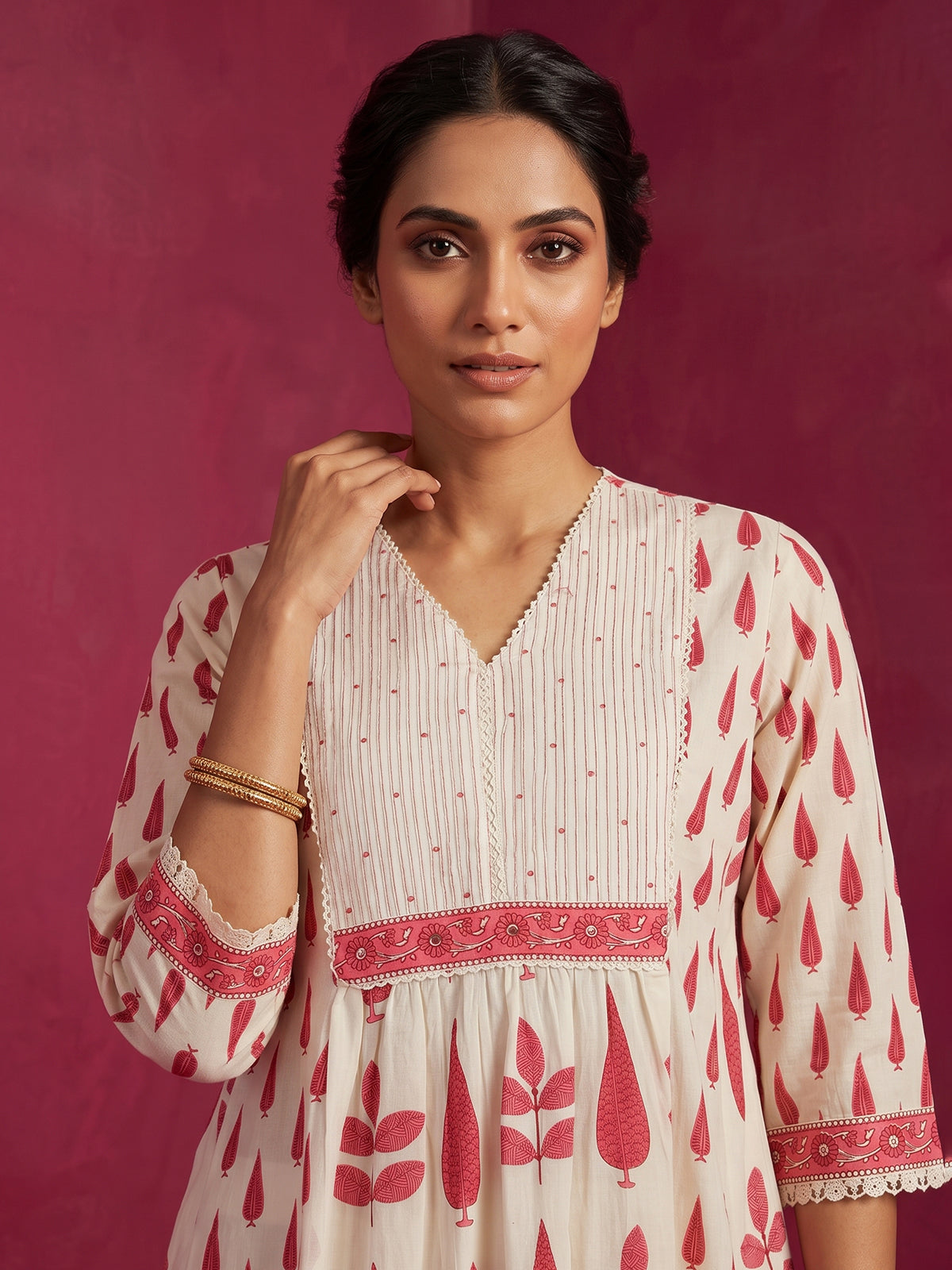 Off white floral kurti set with elegant festive styling