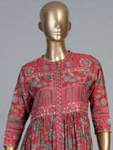 Red printed kurti set with kalamkari inspired charm