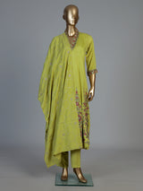 Green crepe silk kurti set with heritage floral detailing