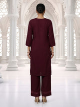 Wine embroidered kurti set with timeless festive appeal
