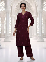 Wine embroidered kurti set with timeless festive appeal