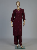 Wine embroidered kurti set with timeless festive appeal