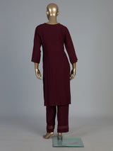 Wine embroidered kurti set with timeless festive appeal