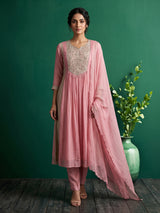 Pink crepe silk kurti set with luxurious festive sparkle