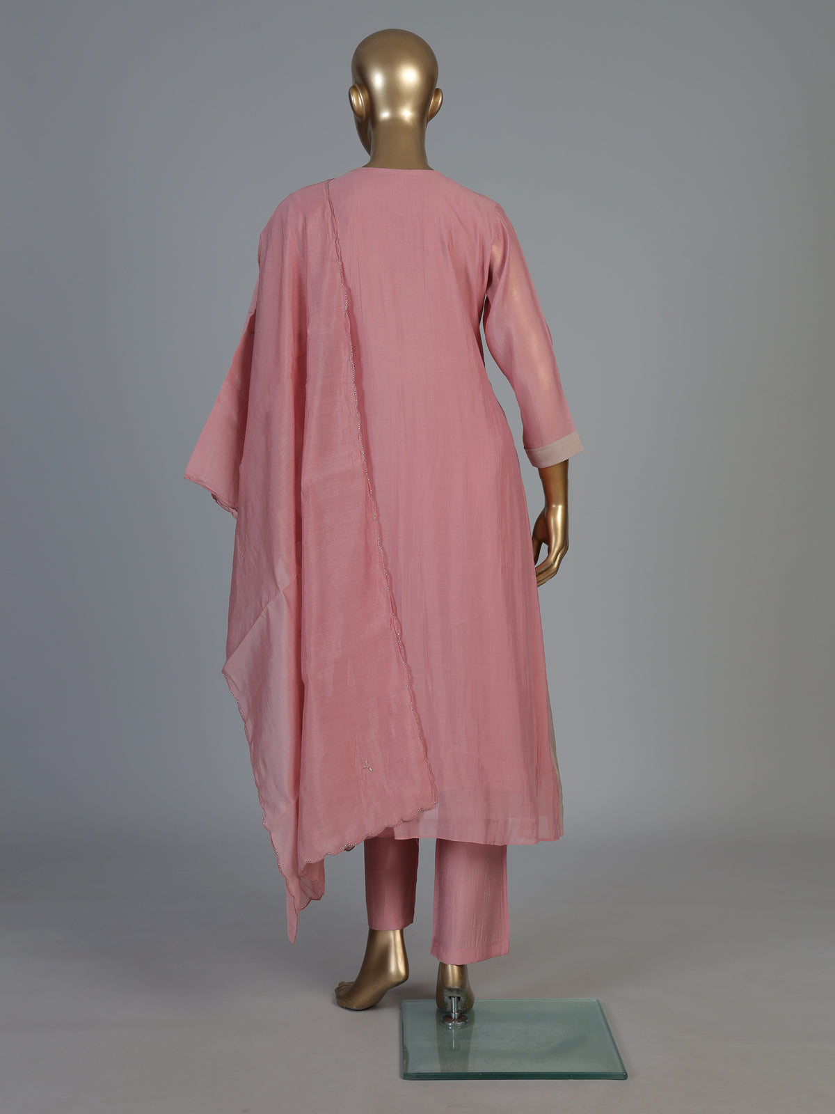 Pink crepe silk kurti set with luxurious festive sparkle