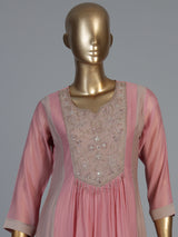 Pink crepe silk kurti set with luxurious festive sparkle