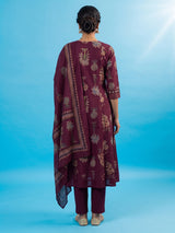 Purple floral kurti set with traditional printed elegance