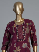 Purple floral kurti set with traditional printed elegance