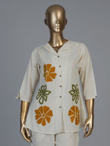 White cotton linen thread work co ord set with palazzo pants