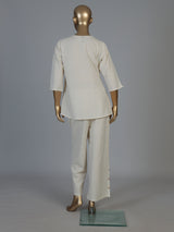 White cotton linen thread work co ord set with palazzo pants