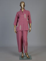 Pink cotton thread work co ord set with stylish pants