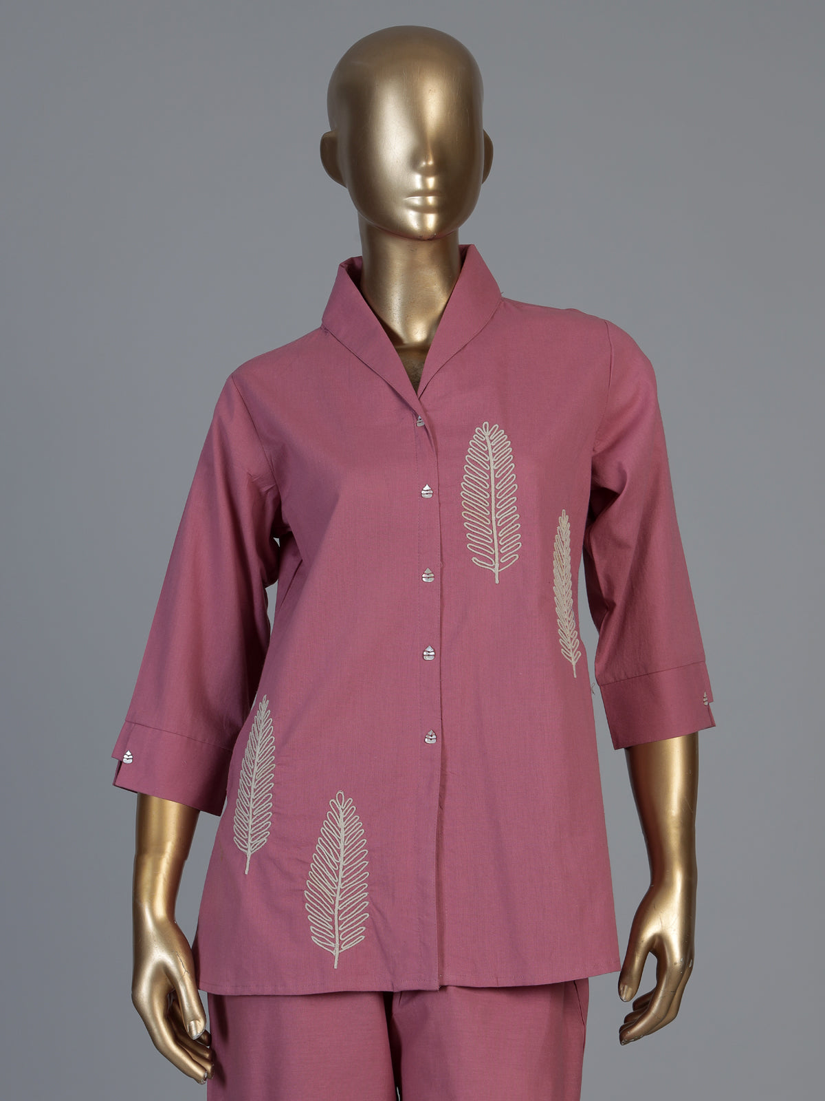 Pink cotton thread work co ord set with stylish pants