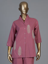 Pink cotton thread work co ord set with stylish pants