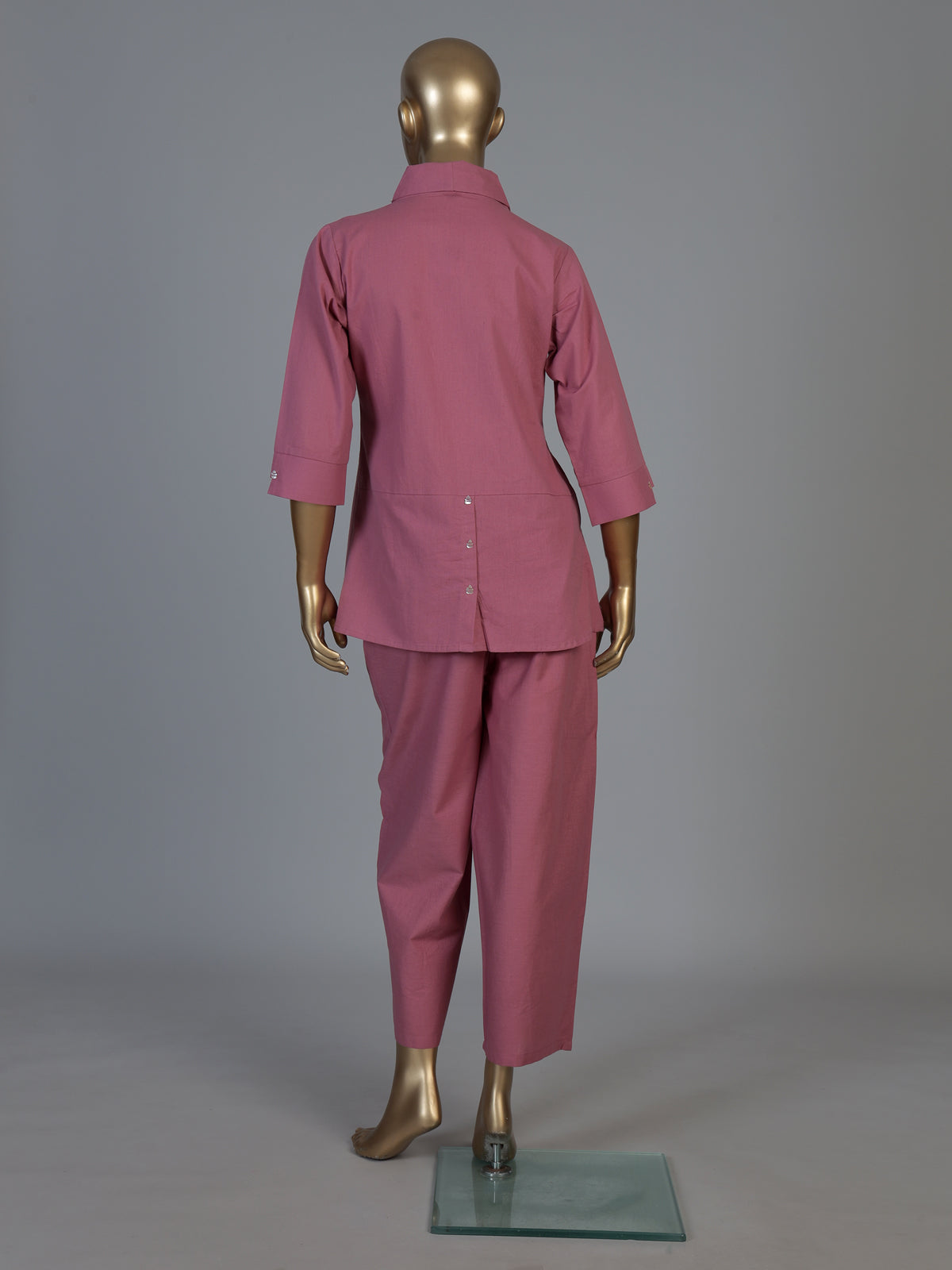 Pink cotton thread work co ord set with stylish pants