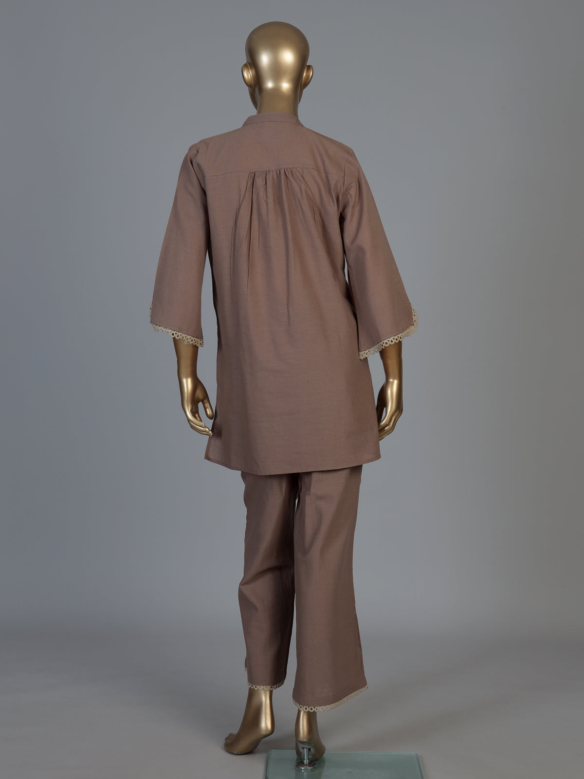 Light brown cotton linen embroidered co ord set with elegant pants
