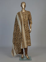 Dusty brown cotton silk anarkali kurti set with printed dupatta
