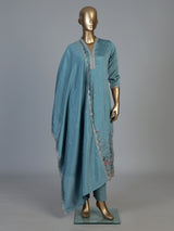 Pastel blue silk anarkali kurti set with elegant dupatta pants