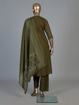 Mehendi green silk kurti set with printed dupatta and pants