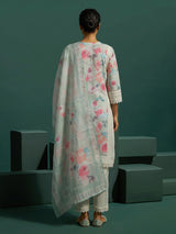 Off white linen floral printed kurti set with dupatta pants