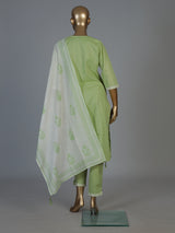 Light green linen kurti set with dupatta and straight cut