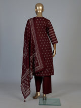 Wine silk kurti set with printed dupatta and stylish pants