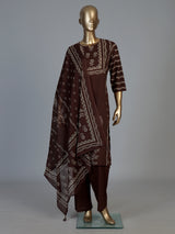 Coffee brown silk kurti set with printed dupatta and pants