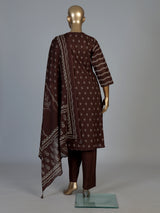 Coffee brown silk kurti set with printed dupatta and pants