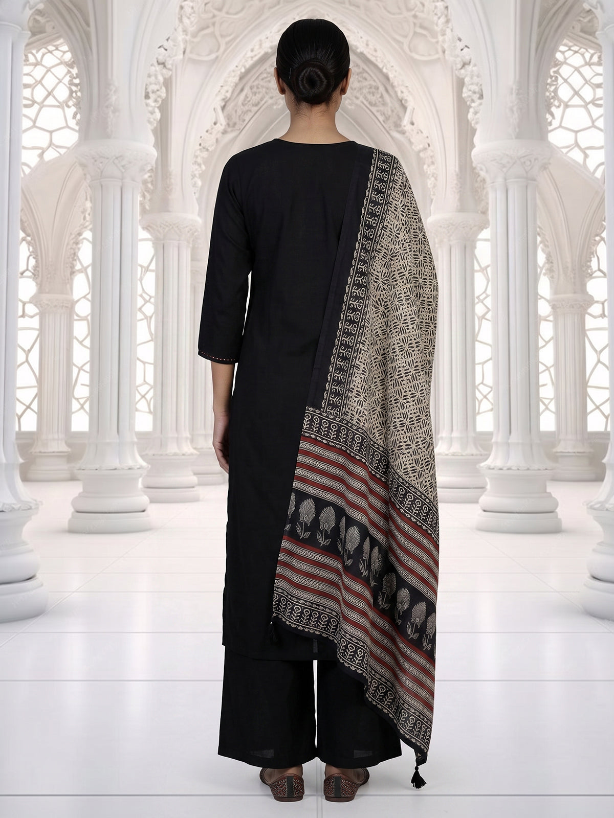 Black cotton kurti set with printed dupatta