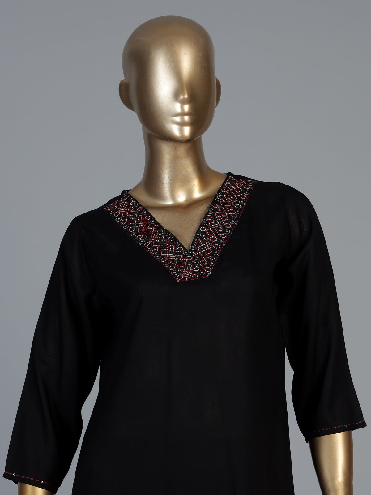 Black cotton kurti set with printed dupatta