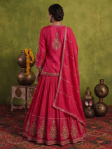 Rani pink raw silk lehenga choli with rajsthani dupatta design