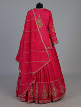 Rani pink raw silk lehenga choli with rajsthani dupatta design