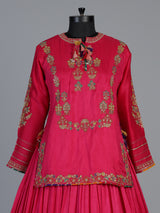 Rani pink raw silk lehenga choli with rajsthani dupatta design