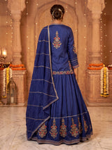 Royal blue raw silk lehenga choli with embroidered dupatta set
