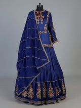 Royal blue raw silk lehenga choli with embroidered dupatta set