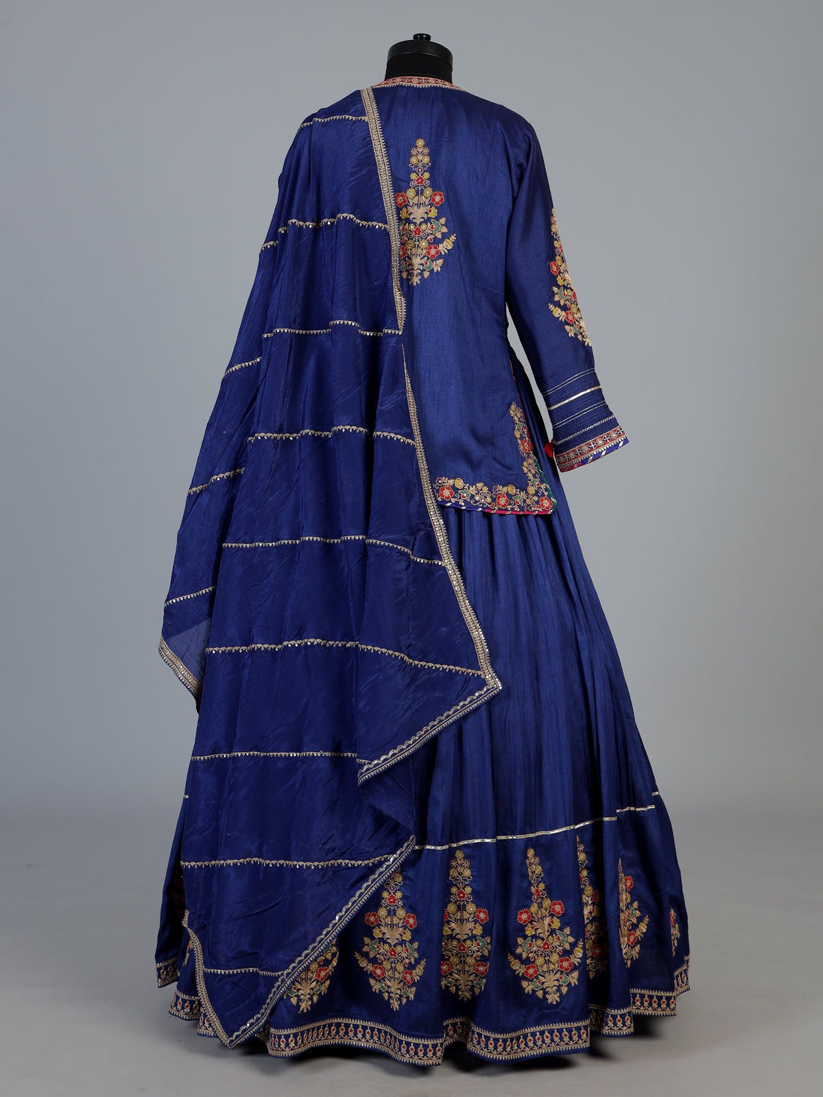 Royal blue raw silk lehenga choli with embroidered dupatta set