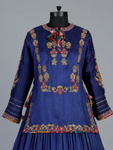 Royal blue raw silk lehenga choli with embroidered dupatta set